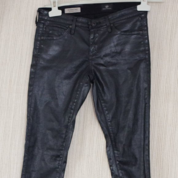 AG Adriano Goldschmied the Legging Ankle LEATHERETTE  Super Skinny  Black Coated - Picture 3 of 4
